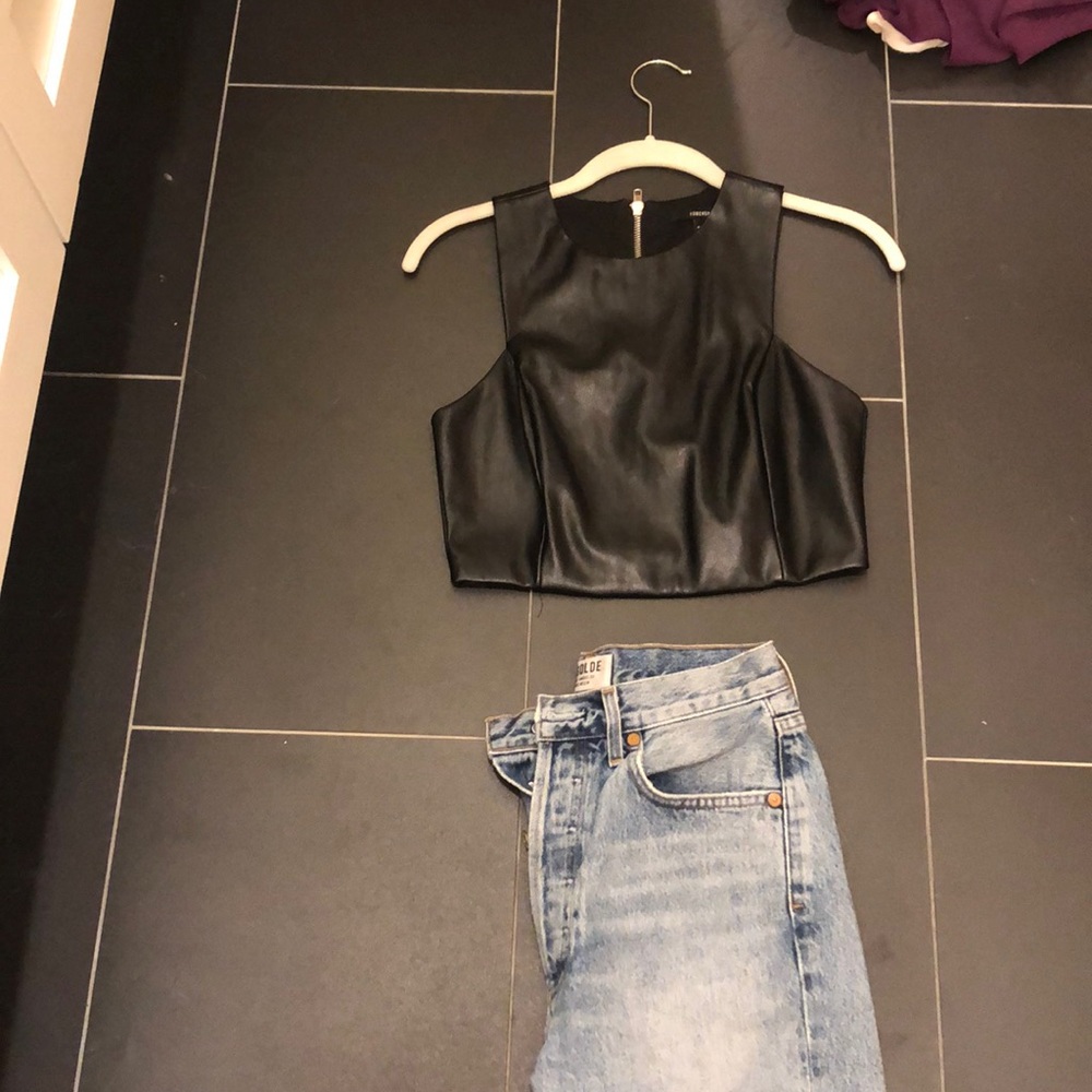 Black leather crop top